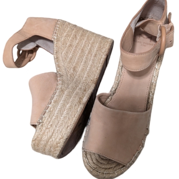 Marc Fisher Alida Pink Leather Platform Espadrille Wedge Sandal 7.5M - Picture 5 of 11